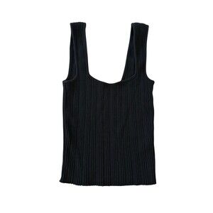 Vince Women's Black Ribbed Square Neck Tank Top Fitted Stretch Size Small EUC